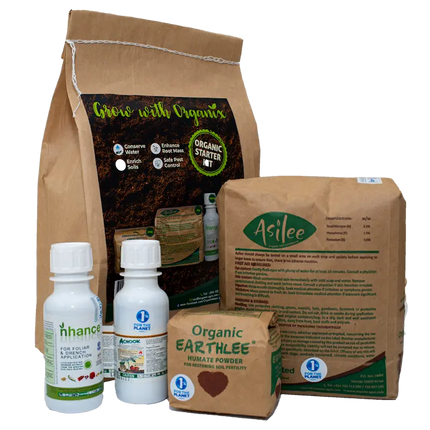 Organic Starter Kit - Neem Oil, Sea Weed Fertiliser, Humate Powder, Enriched Organic Top Dressing