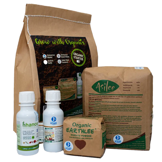 Organic Starter Kit - Neem Oil, Sea Weed Fertiliser, Humate Powder, Enriched Organic Top Dressing